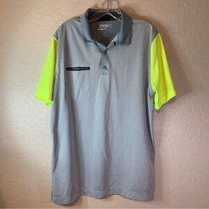 Nike Golf Tour Performance Dri-Fit Mens Polo Large Gray Yellow Wicking 0895